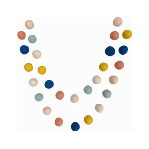 "Arizona" Handmade Wool Felt Ball Garland by Sheep Farm Felt- Coral, Mint, Navy, Mustard, Peach & Cream Felt Ball Garland, Pom Pom Garland. 1 inch balls. 7 Feet Long. 28 Felt Balls Cover