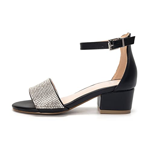 Image of FUNKYMONKEY Girls Low Heels Sandals Open Toes with Ankle Strap Rhinestone Dress Shoes for Kids