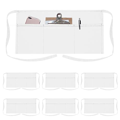 TOPTIE 6 Pack Waitress Waiter Server Bistro Waist Apron with 3 Pockets, Restaurant Kitchen Chef Half Aprons, 24"W x 12"H-White -  RA0007P1_WHITE