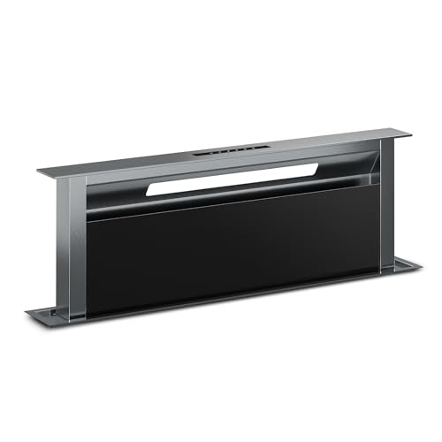 Klarstein Verosteel Extractor De Encimera 90 cm - A++ Eficiencia, 906,2 m³/h, Táctil Invisible, LED, Filtro Carbón, Campana Extractora Cocina Silenciosa, Aluminio & Cristal Negro
