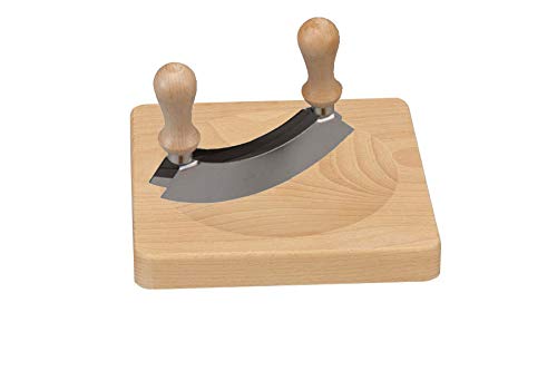 Tabla de cortar hierbas aromáticas con tajadera de filo doble (madera de haya, 20 x 20 x 2,5 cm)