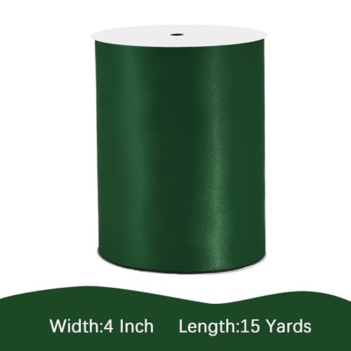 Image of Forest Green Satin Ribbon 4 inch X 15 Yards Polyester Ribbon for Gift Wrapping Very Suitable for Weddings Party Hair Bow Invitation Decorations and More