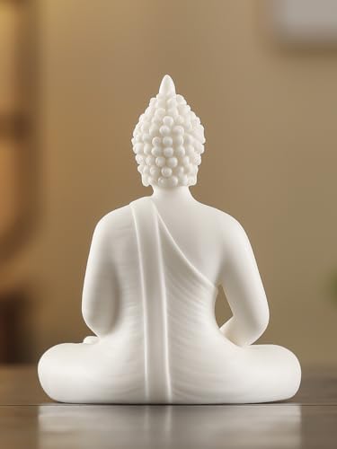 Estatua pequeña de Buda blanca de cerámica 4.3 pulg miniatura 5