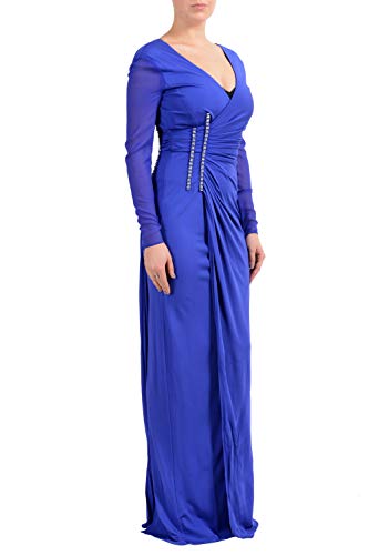 Versace Women's Silk Crystal Decorated Long Sleeve Maxi Dress US 6 IT 40 Blue