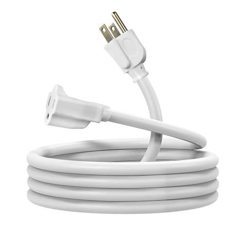 Image of 8ft Outdoor Extension Cord - 16 /3 Heavy Duty SJTW Waterproof White Electrical Cable with 3 Prong Grounded Plug for Safety, Great for Lawn and Major Appliances