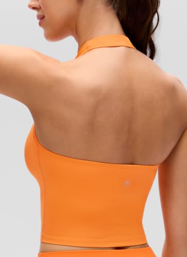Image of CRZ YOGA Butterluxe Halter Crop Tank Tops | Light Support, Removable Pads, Yoga, Extremely Soft, Open Back, Longline Sports Bras for Women