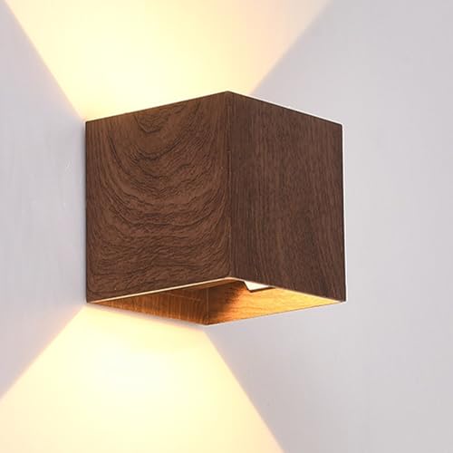 Aplique de pared cubo LED 10W madera nogal para iluminación de noche