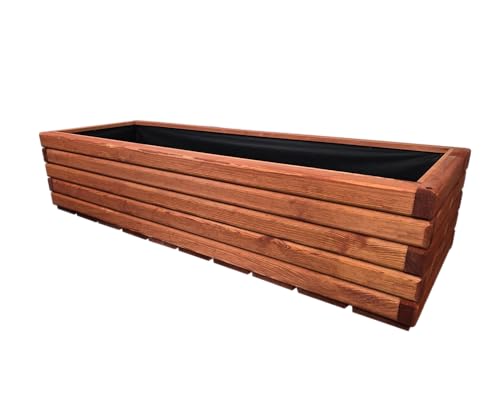 HolzGarden Pflanzkübel Holz Rechteckig 118x30x40 cm Imprägniert Farbe Mahagoni Wetterfest Blumenkasten Blumentopf Groß Außen Balkon Garten Pflanzkasten Outdoor 95l Serie FORNEA