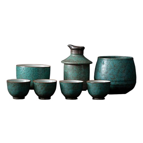 XYUERU 7Pc Set Japanese Sake Cup Set With Warmer,Retro Ceramics Sake Pot wine warmer, Sake Bottle Cup Warm Pot For Warm Cold Sake Service,Accessories for Home