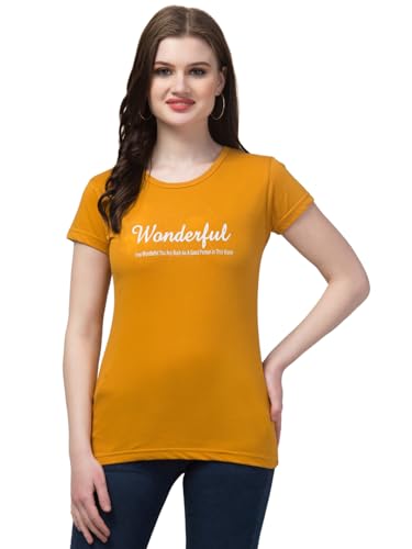 Image of Cotton Regular Fit Printed Half Sleeves T-Shirt for Women (Wonderful)