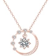 zemlite 14K Solid Gold over S925 Silver1 Carat Round Cut Diamond Necklace for Women, Starry Night...