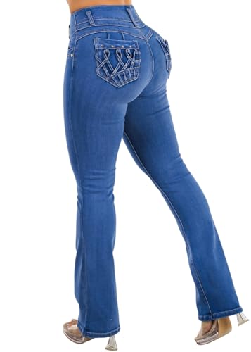 Image of Moda Xpress Women's Butt Lifting High Waisted Bootcut Jeans - Stretchy, Comfortable Flare Jeans in Junior Size Vintage Style