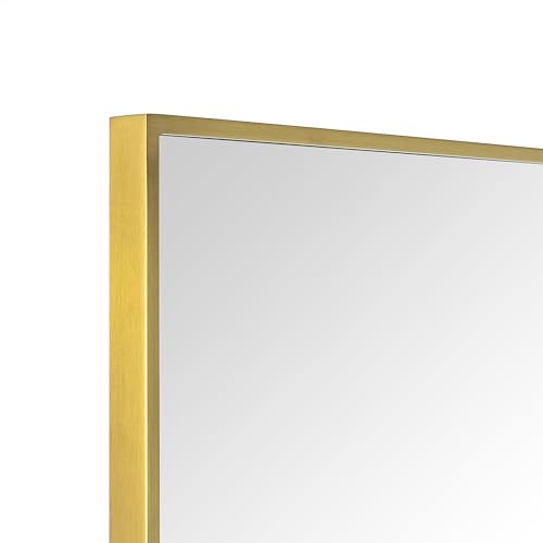 Image of TEHOME Gold Bathroom Vanity Mirror with Squared Corners, 24x40'' Brushed Brass Rectangle Stainless Steel Metal Framed Mirror for Bathroom