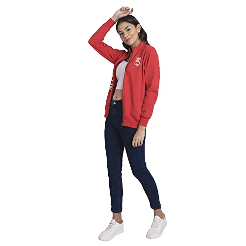 Image of Women Cotton Fleece Zipper Sweatshirt, Full Sleeves Winter Wear, Printed Banded Collar Sweatshirt for Womens