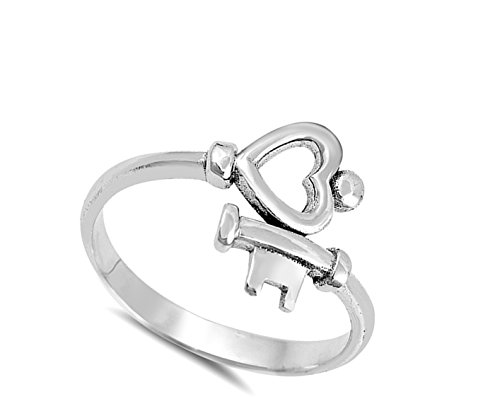 Heart Key Love Promise Ring New .925 Sterling Silver High Polish Band Size 82