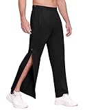 PINSPARK Herren Reha Hose Lang Sporthose mit durchgehendem Reissverschluss Trainingshose Locker Lässig Jogginghose Abreißhose Alles Schwarz L