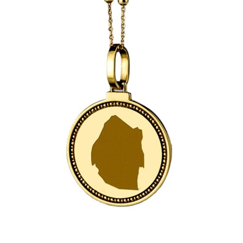 WORLD WIDE GEMS Pendentif rond en argent sterling 925, plaqué or, représentant une carte d'Eswatini gravée (25 mm), bijou unisexe idéal pour les voyages et les occasions spéciales | WW_EGMP_0140
