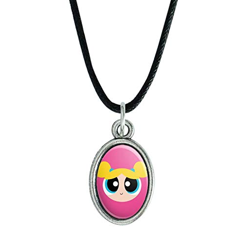 GRAPHICS & MORE Powerpuff Girls Bubbles Head Antiqued Oval Charm Pendant with Black Satin Cord