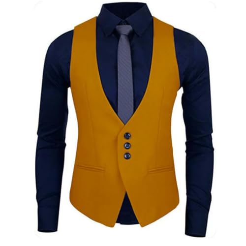 Men’S Solid Color Single Button Vest Single Breasted V-Neck Formal Business Waistcoat For Wedding Work3