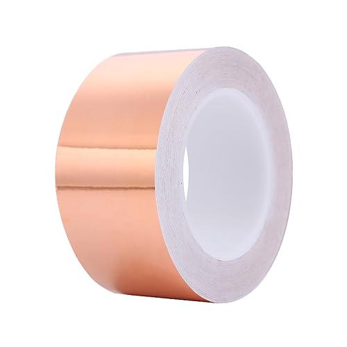 SEIWEI Copper Tape, Copper Foil Tape for Stained Glass, Copper Tape for Slugs Conductive Adhesive, Copper Flashing Conductive Tape for Guitar, EMI Shielding, 50 mmx32 Yards