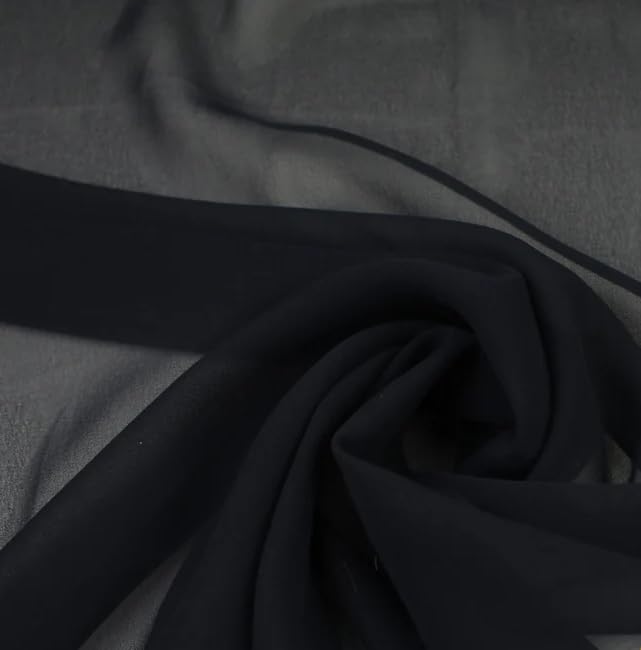Vintage Dark Navy Premium Plain Dyed Chiffon Fine Soft Georgette Sheer Dress Fabric 8271 (1 Metre)
