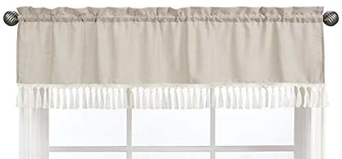 Sweet Jojo Designs Boho Fringe Window Treatment Valance - Gender Neutral Beige Tan Taupe Linen Tassel Macrame for Bohemian Woodland Farmhouse Botanical Leaf Collection