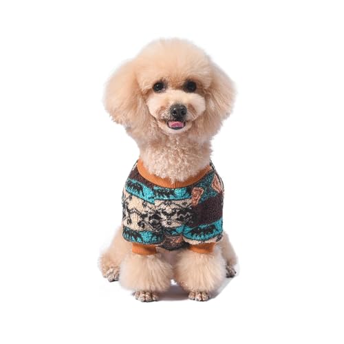 Yoolhamy Hundepullover für Kleine Hunde, Fleece Hunde Pullover, Winter Hundepulli, Ethnische Boho Winterkleidung Weich und warm Pullover Hund Thermische Welpen Dog Sweater (Brown, S)