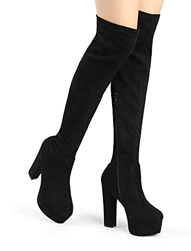 Allegra K A19050800UX0178 Women'S Platform Block Heel Black Over Knee High Boots thumb #1