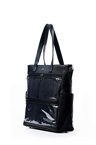 Black Colored Vegan Leather Tote Display Bag for Direct Sales Enamel Pins | Clear Pocket ITA Product Display Marketing Bags | Gift For Enamel Pin Color Nail Strips WOW Senegence Essential Oils Bling2