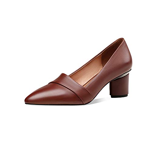 TinaCus Women's Genuine Leather Pointed Toe Handmade Mid Heels Slip On Vintage Pumps Shoes