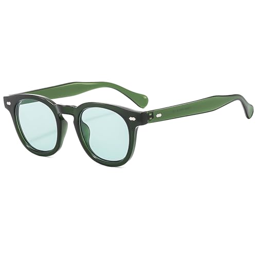 Long Keeper Gafas de Sol Redondas Vintage para Hombre Mujer Clásicas Retro Gafas Redondas Pequeñas Vintage Unisex Lente UV400 Protección, 44mm (Montura Verde Transparente - Lente Verde)