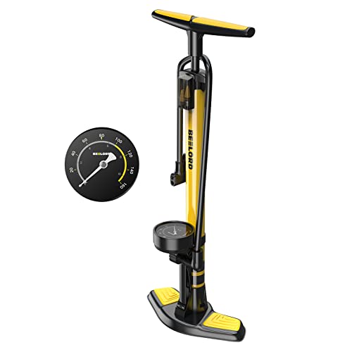 BEELORD Aluminium Alloy Cylinder Bike Tire Pump with Precision Pressure Gauge, 160 PSI Multi-Function Portable Bike Air Pump with Presta and Schrader Valve, Fits Car, Bicycle, Scooter and Toys etc Cover
