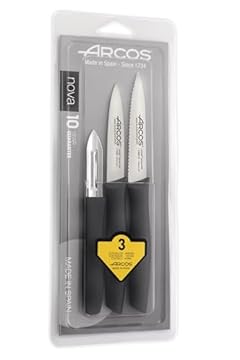 Arcos Series Nova - Set Coltelli Da Paring - Lama In Acciaio Inox Nitrum - Manico Polipropilene Colore Nero