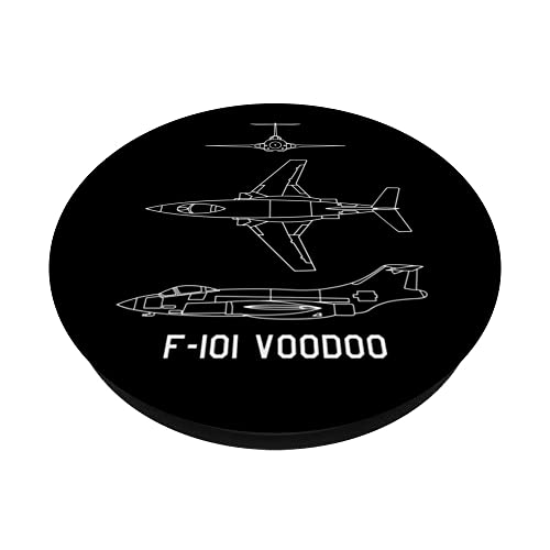 F-101 Voodoo American Plane Blueprints PopSockets Swappable PopGrip, Black - Image 2