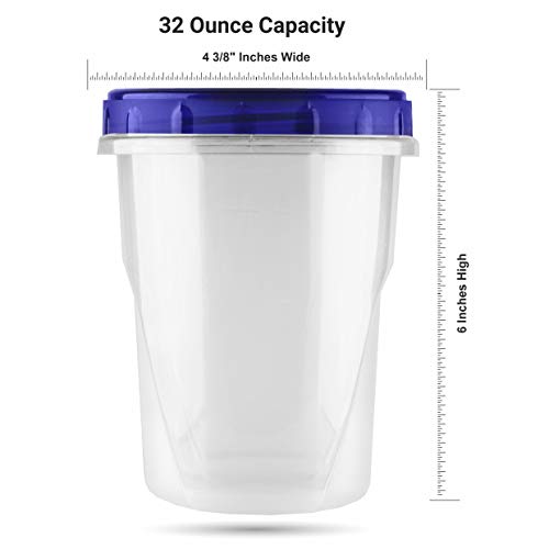 Homeygear [32 Oz - 8 Pack] Twist Top Food Deli Containers Screw And Seal Lid 32 Oz Stackable Reusable Quality Plastic Storage Container 8 Pack. Screw & Seal Lids Bpa Free #TOP2