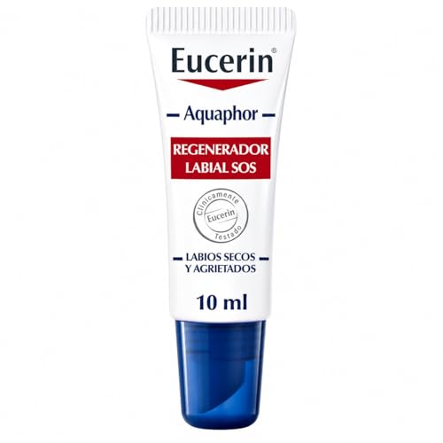 Eucerin Aquaphor SOS Regenerador Labial (10 g) - Alivio y Cuidado en 60 segundos para Labios Secos y Agrietados - Bálsamo Labial Reparador con Pantenol y Vitamina C y A - Sin Perfume - Para Uso Diario