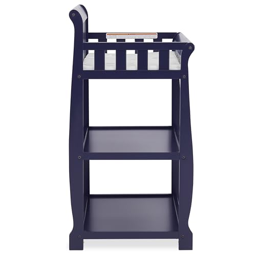Image of Dream On Me Ashton 2-in-1 Changing Table & Nightstand in Navy- Solid New Zealand Pinewood, Safety Rails, Spacious Storage Shelves & Water-Resistant Changing Pad, Converts to Nightstand