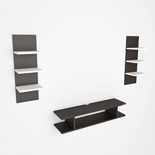 Image of ESTANTERIA Tv Unit Wall Mounted Engineered Wood TV Unit, TV Cabinet for Wall, TV Stand for Wall, TV Stand Unit Wall Shelf for Living Room, Set Top Box Wall Display Rack Stand(Wenge /White)(25x11x4Cm)