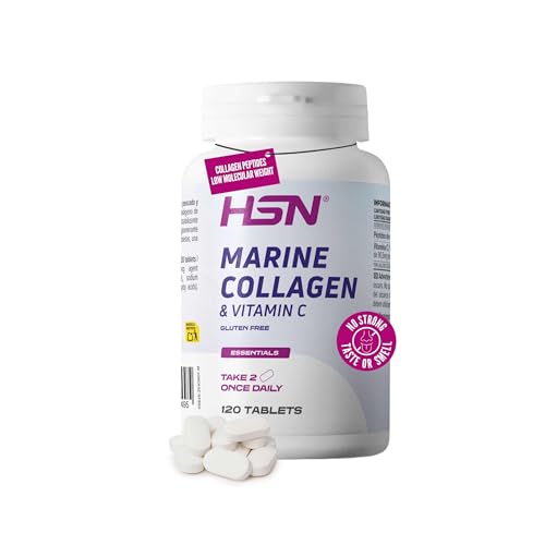 HSN Colágeno Marino Hidrolizado con Vitamina C   1500mg Péptidos de Colágeno de Bajo Peso Molecular <1000 Da | 120 Tabletas | Cuidado de Piel, Huesos y Articulaciones | Sin Sabor ni Olor Sin Gluten
