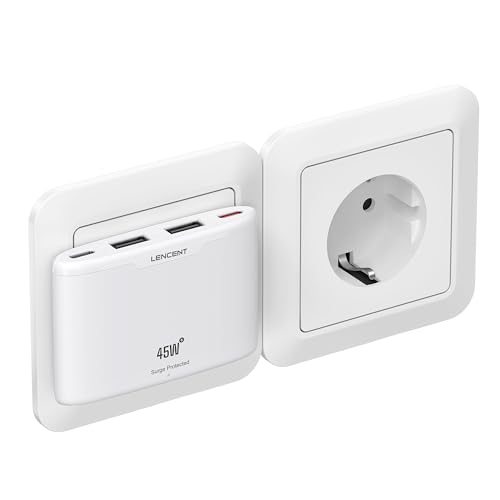 LENCENT Flaches USB C Ladegerät Slim 45 Watt Schnellladegerät Netzteil 4-Port Charger dünner Ladestecker Mehrfach Stecker mit GaN-Tech Kompatibel mit iPhone 17/16/15 Series iPad Handy Tablet