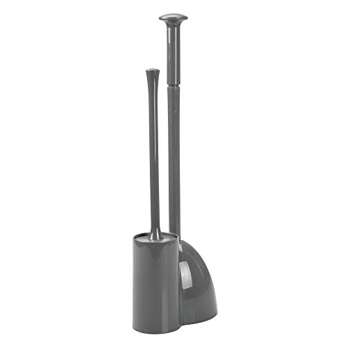 mDesign Modern Slim Compact Freestanding Plastic Toilet Bowl Brush Cleaner and Plunger Combo