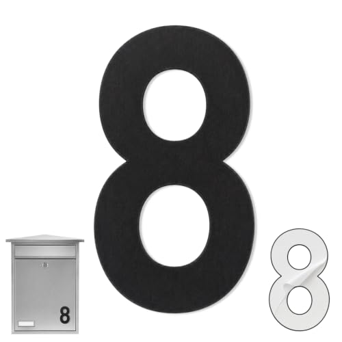 Numero 9 casa, Número Nueve hogar, Número 9 para puerta, Número para pared, Número 9 buzón, Acero inoxidable 304, 75 mm alto x 47 mm ancho, Adhesivo, Dorado (Negro, 10.2, Centímetros, Numero 8)