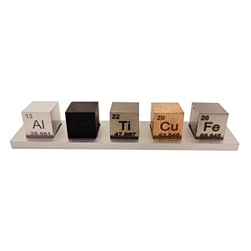 Image of Element 10mm Cube Set 5 PCS - Titanium Copper Aluminum Iron Carbon - with Display (95.0-99.95 Purity Ti Cu Al Fe C)