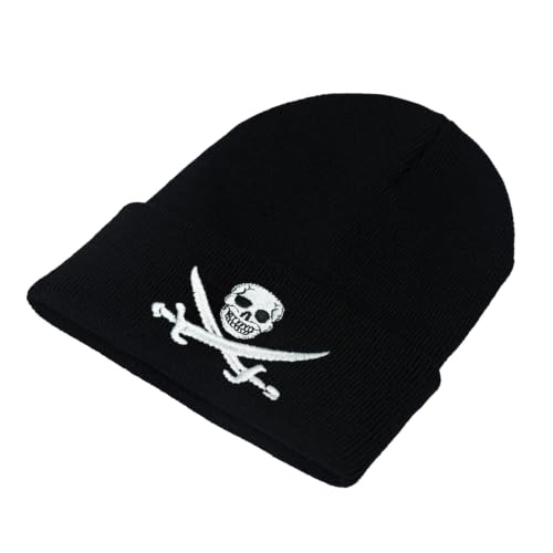Image of Embroidered Skeleton Beanie Hat Winter Stretch Knit Skull Cap for Men Women