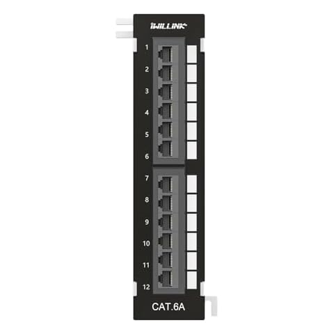 iwillink 10Gbps 12 Port Cat6A Patch Panel, Patch Panel with 89D Bracket and Wallmount Bracket Included, Network Patch Panel Punch Down Block for Cat 6A, Cat 6, Cat 5e, Cat 5 Cabling Cover