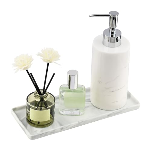 YoHyien Keramik Badezimmer Tablett, Deko Tablett Länglich, Badezimmertablett Rechteckig, Ablageschale Bad für Waschbecken, Bathroom Tray, Schmuckablage für Seifenspender, Kerzen, Kosmetik (Grau)