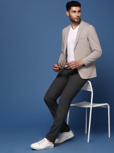 Image of SHOWOFFFF Men Solid Single Breasted Formal Blazer | Notched Lapel Full Sleeves Cotton Blazer for Mens | Slim Fit Regular Length Blazer for Men's