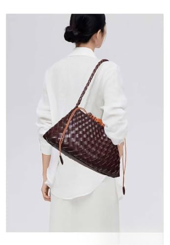 PU Leather Woven Shoulder Bag Handbag Underarm Bag Hobo with Inner Bag Crossbody Totes Large Capacity Drawstring2