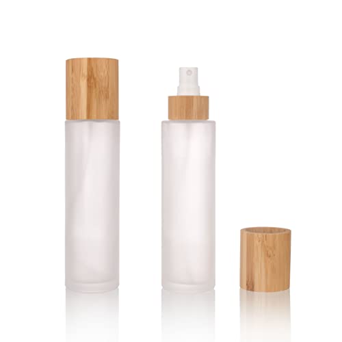 COSIDEA 12 pcs Empty 4oz /120ml bamboo lid Frost glass spray bottle with fine mist despenser head for liquid perfume toiletries containers, toner bottles