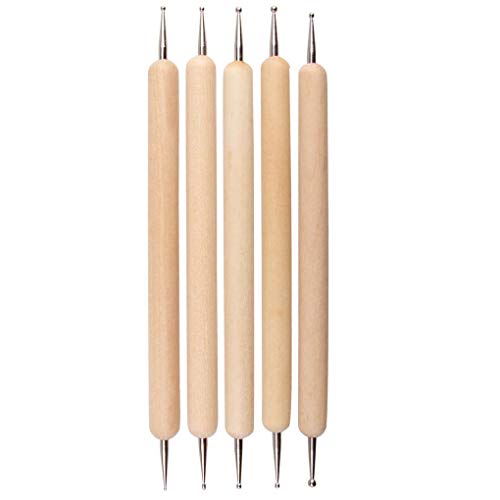 royalr 5PCS/Set Indentation Pen Nail Art Embossing Pens Wooden Embossing Tools Dotting Ball Stylus Dotting Tool Clay Sculpting Tool